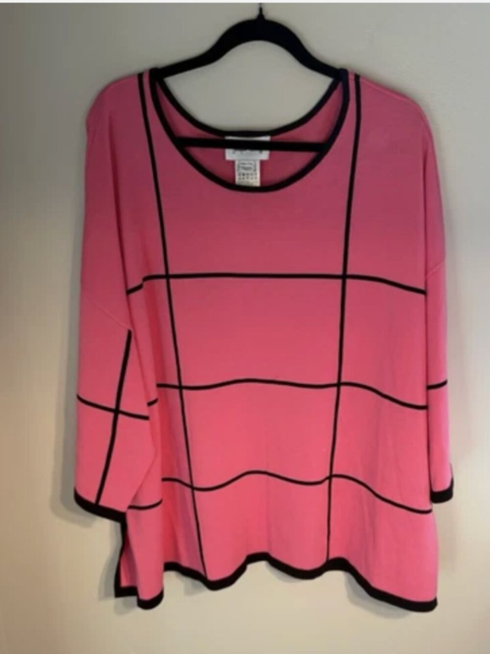 Joseph Ribkoff Women's Plus 3XL Pink/Black Geometric Knit 3/4 Sleeve Top